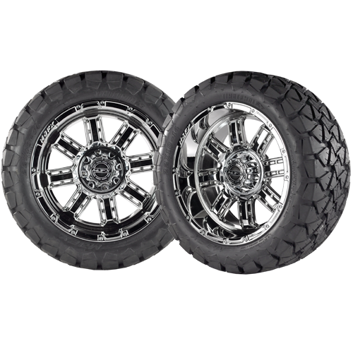 TRANSFORMER 14x7 Chrome w/ 22x10x14 Timber Wolf A/T Tire