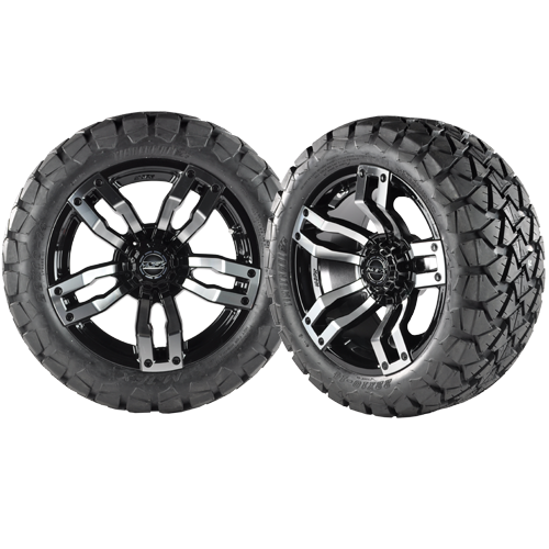 VELOCITY 14x7 Machined Black w/ 22x10x14 Timber Wolf A/T Tire