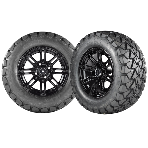Illusion 12x7 black wheel no inserts with a 22x10x12 Timber Wolf A/T Tire