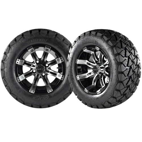 OCTANE 12x7 Machined Black w/ 22x10x12 Timber Wolf A/T Tire