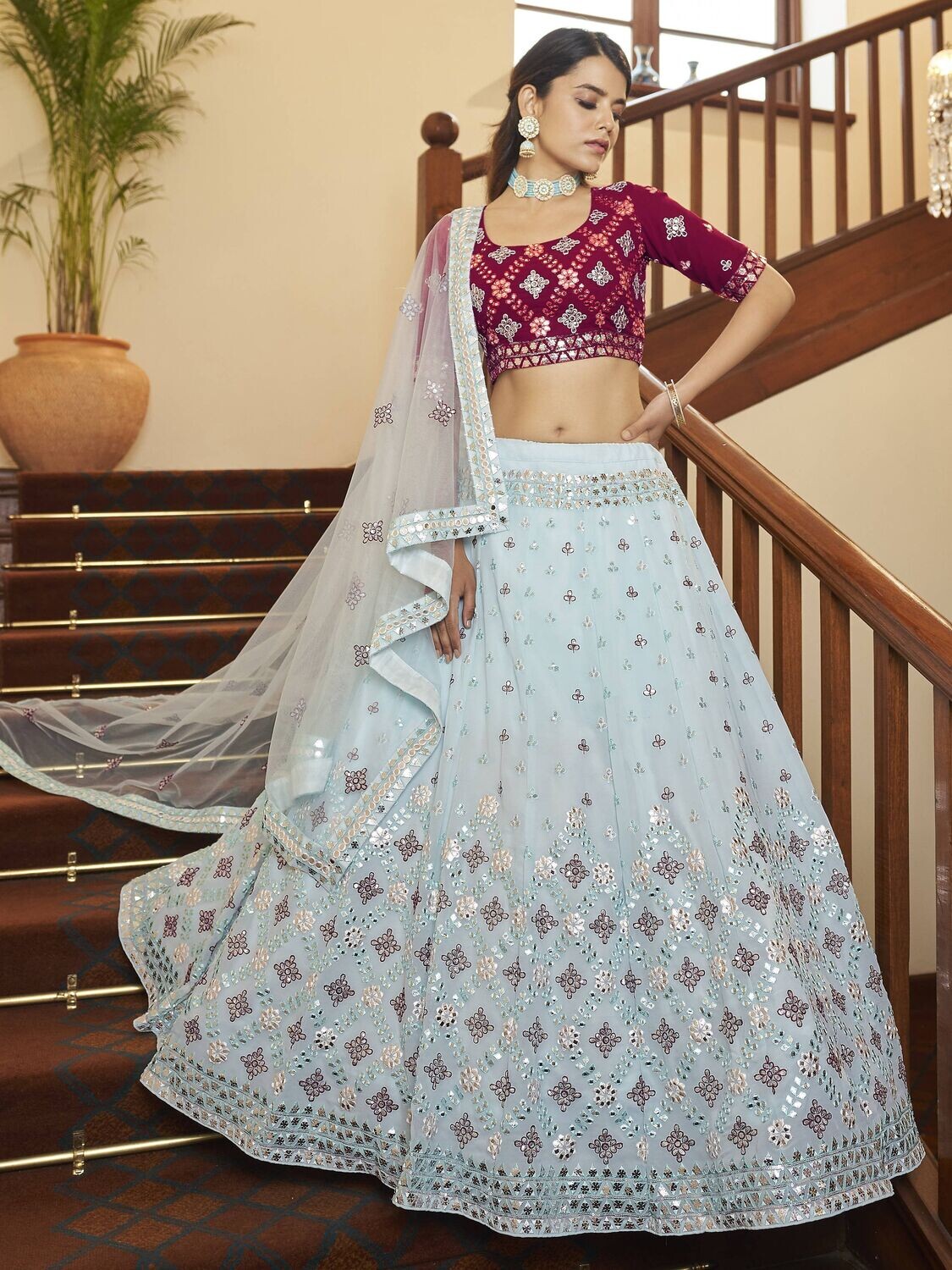 Sky Blue Gota Patti Lehenga Choli