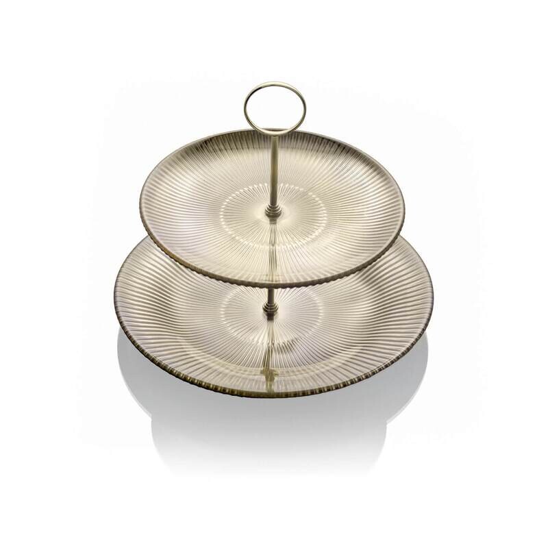 Alzata 2 piani decoro cromo oro champagne diam.28-22 Ishtar Ivv