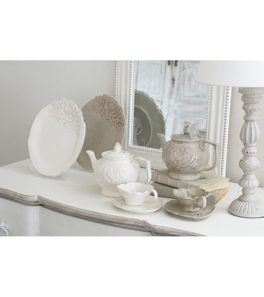 Set tazza da thè e piattino in ceramica col.grigio corda Romantica Virginia Casa