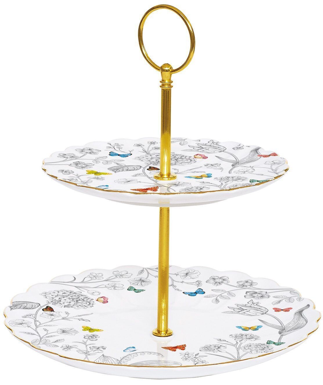 Alzata torta 2 piani in porcellana Fleurs et Papillons Easy Life