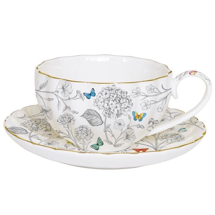 Tazza da thè con piattino 200 ml in porcellana Fleurs et Papillons Easy Life