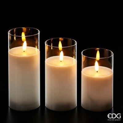 Set 3 candele led h.17,5+15+12,5 in vetro Edg Enzo De Gasperi