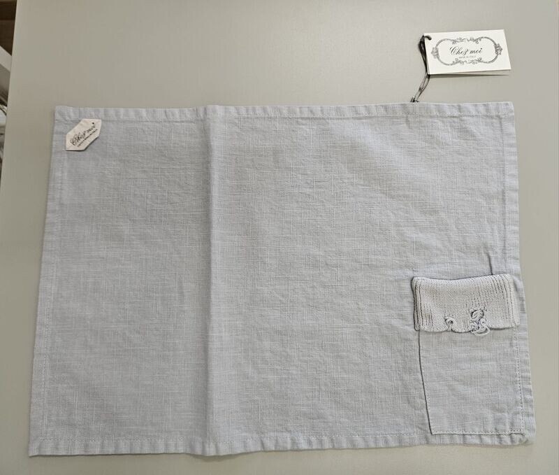 Tovaglietta americana in misto lino con tasca Lotus 35x50 col.grigio perla Chez Moi