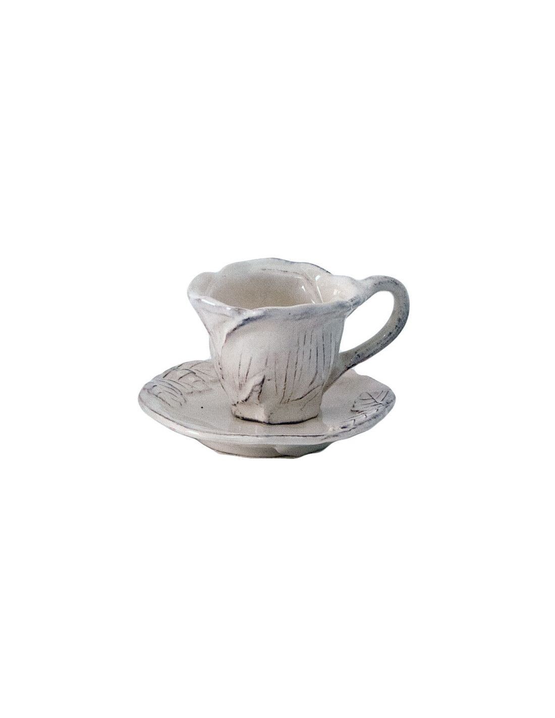 Set 6 tazzine con piattino in ceramica col.bianco Romantica Virginia Casa