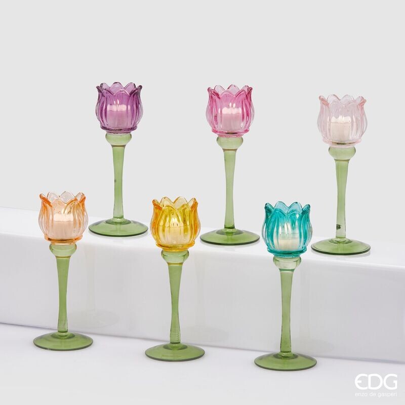 Portacandela in vetro h.22 d.8,5 Tulip Edg Enzo De Gasperi