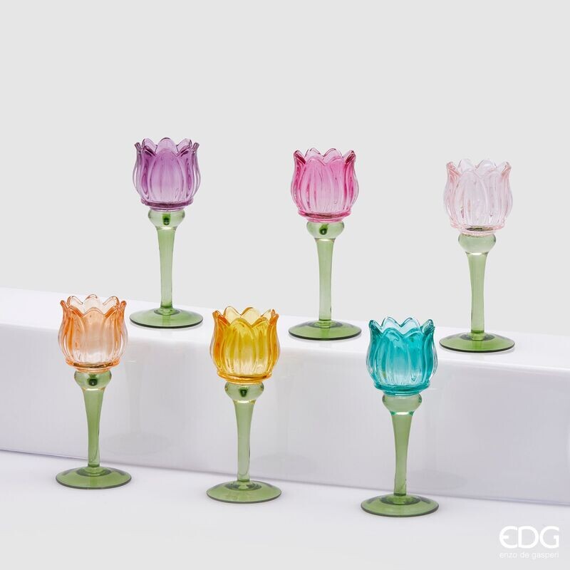 Portacandela in vetro h.19 d.8 Tulip Edg Enzo De Gasperi