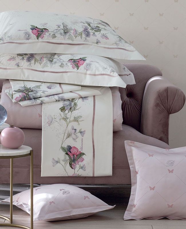 Lenzuola matrimoniali in cotone percalle Liala col.glicine Blumarine Home Collection