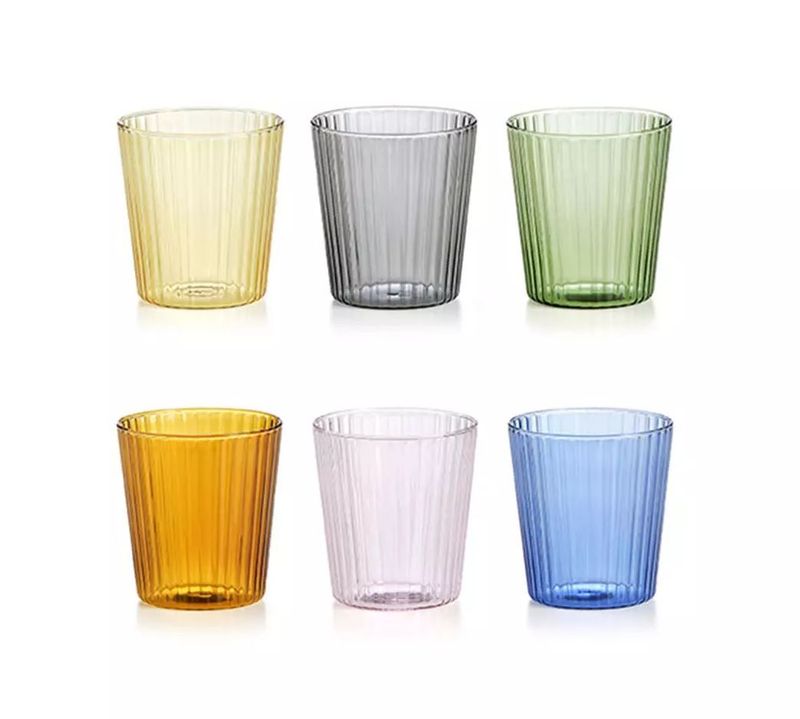 Set 6 bicchieri colori assortiti plissé in vetro borosilicato cl.30 Narciso Ivv