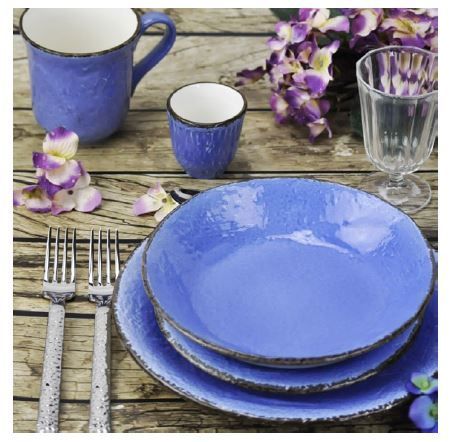 Servizio piatti 18 pz in ceramica Preta Turchese Arcucci