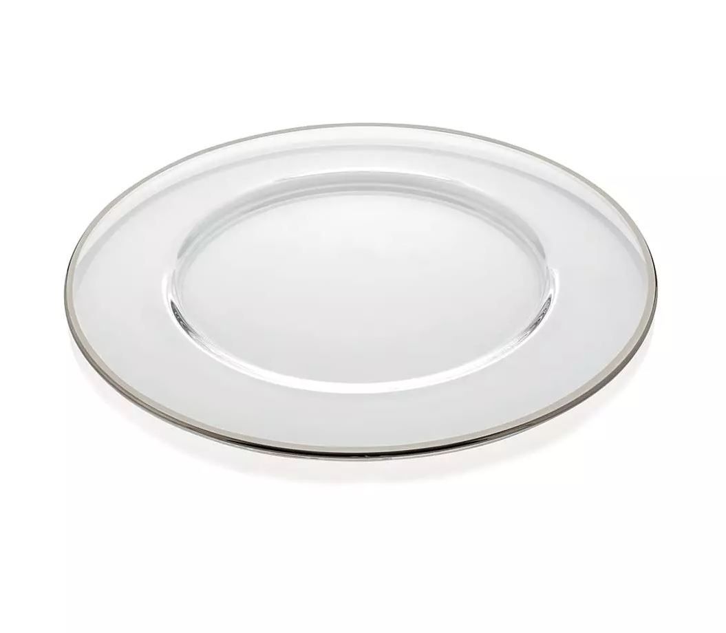 Sottopiatto in vetro trasparente filo platino cm.32 Aria Ivv