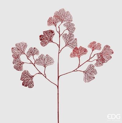 Ramo foglia gingko olis h.75 col.rosso glitter Edg Enzo De Gasperi