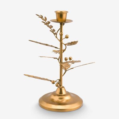 Portacandele in metallo dorato con foglie h.21,5 Pip Studio