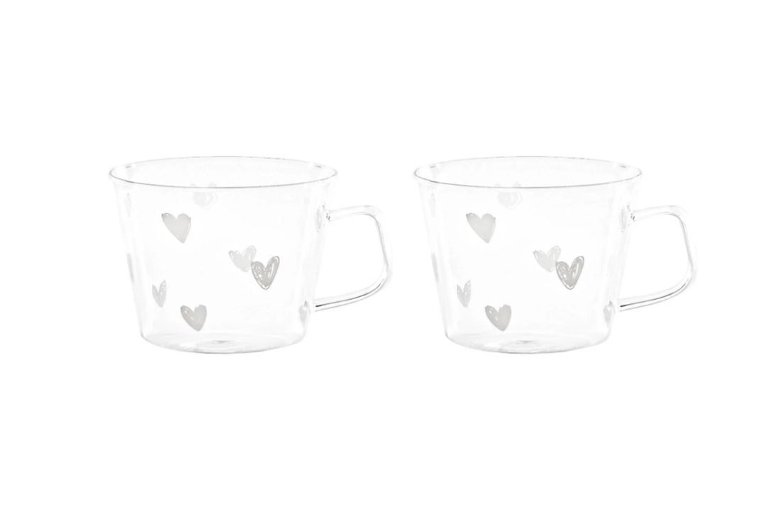 Set 2 tazze colazione in vetro 480ml Cuori Simple Day