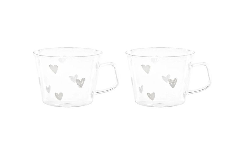 Set 2 tazze colazione in vetro 480ml Cuori Simple Day