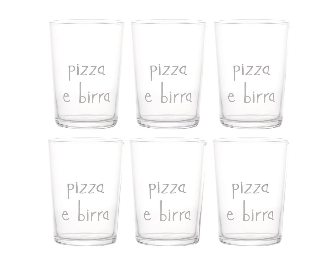 Set 6 bicchieri da birra in vetro Pizza & Birra 50cl Simple Day