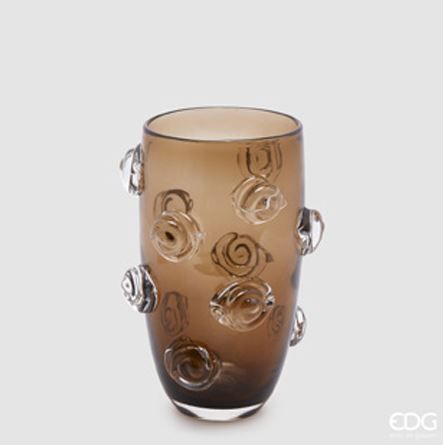 Vaso Rose in vetro h.29 d.20,5 col.marrone Edg Enzo De Gasperi