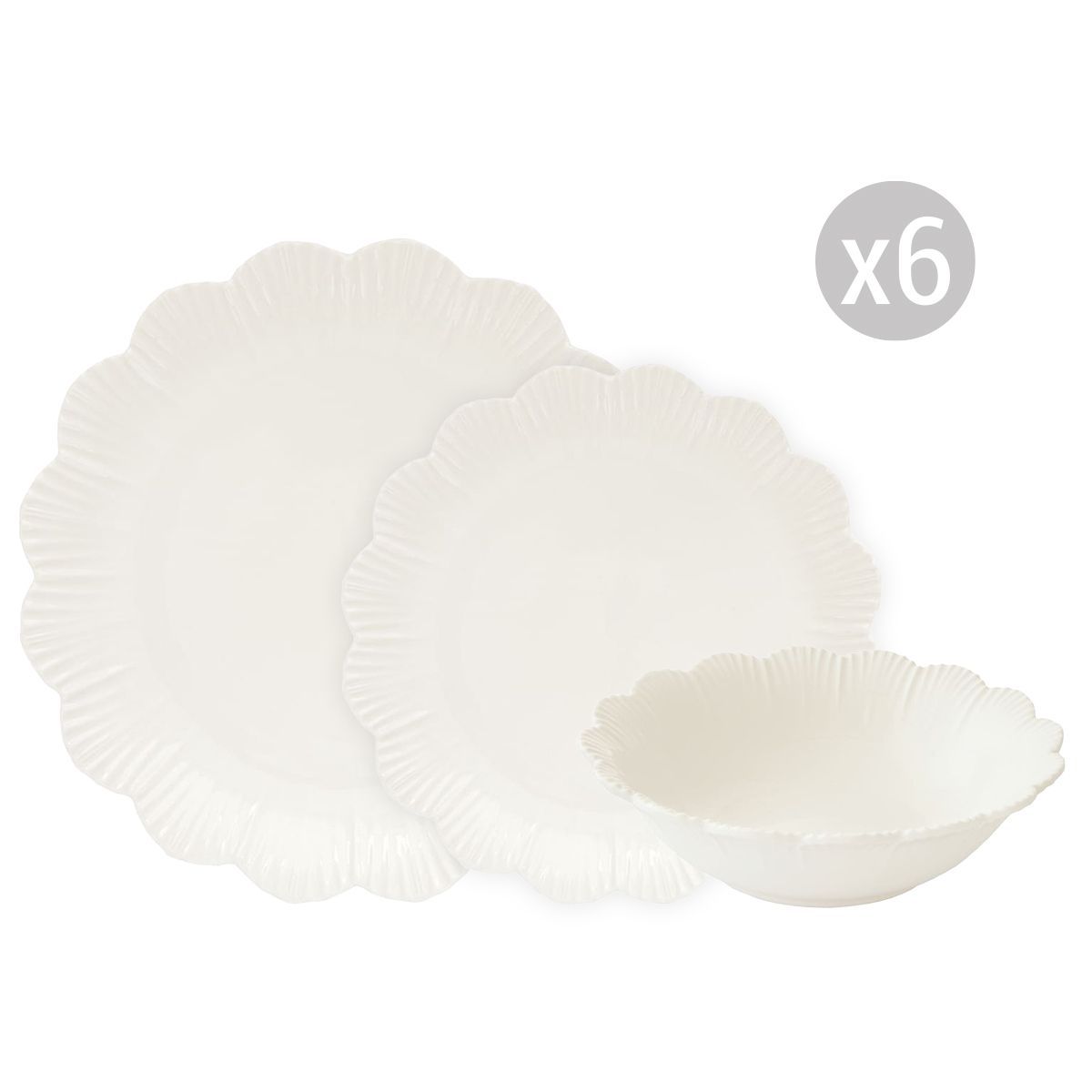 Servizio piatti 18 pz in porcellana Fleuri col.bianco Easy Life