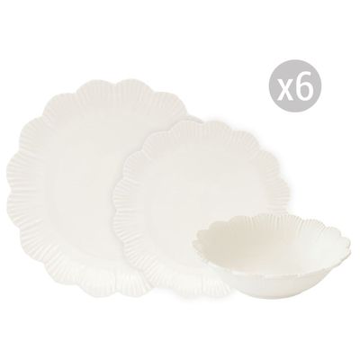 Servizio piatti 18 pz in porcellana Fleuri col.bianco Easy Life