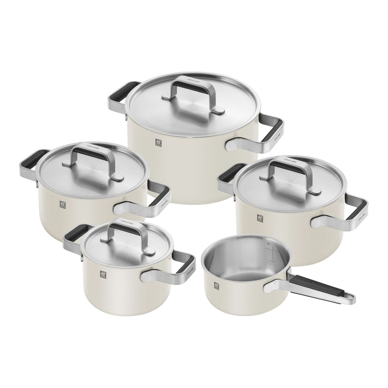 Set 5 pentole e 4 coperchi acciaio 8/10 Pure col.avorio Zwilling