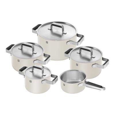 Set 5 pentole e 4 coperchi acciaio 8/10 Pure col.avorio Zwilling