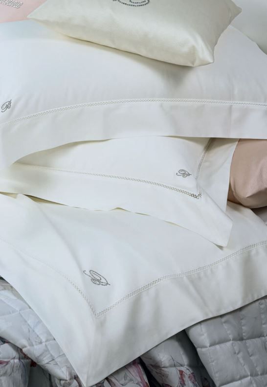 Lenzuola matrimoniali in raso di cotone Blu Notte col.burro Blumarine Home Collection