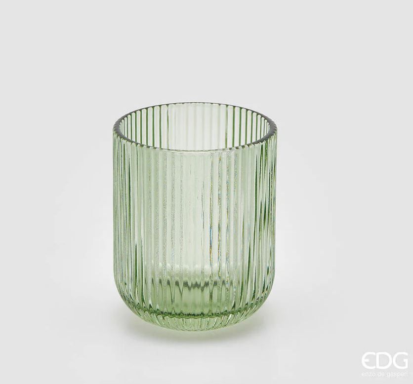Set 4 bicchieri tumbler righe in vetro col.verde h.9 d.7 Edg Enzo De Gasperi