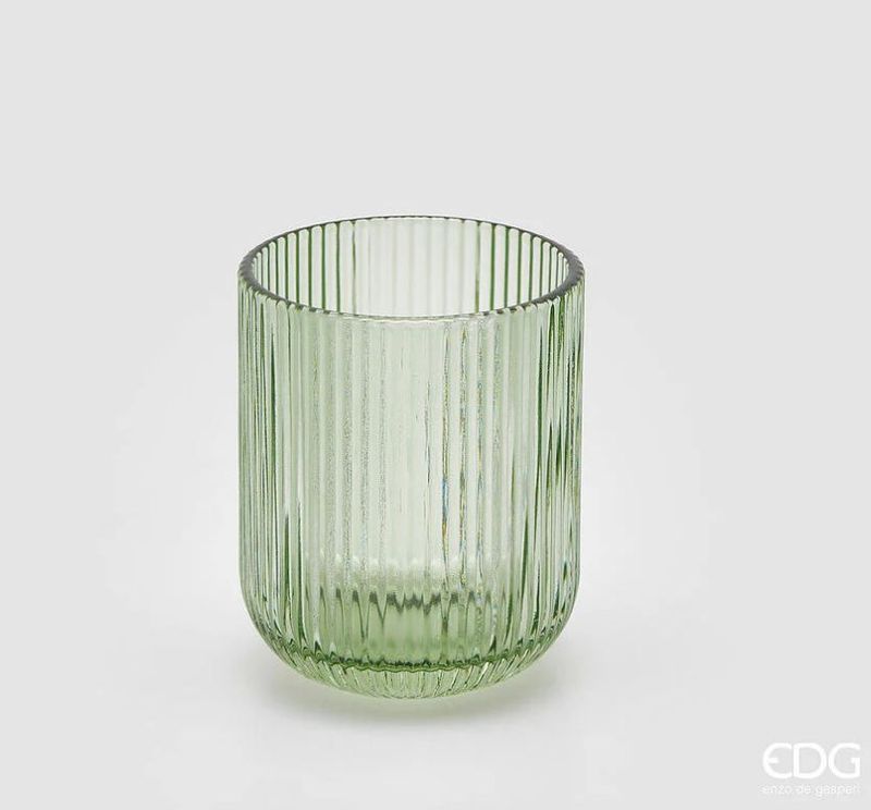 Set 4 bicchieri tumbler righe in vetro col.verde h.9 d.7 Edg Enzo De Gasperi