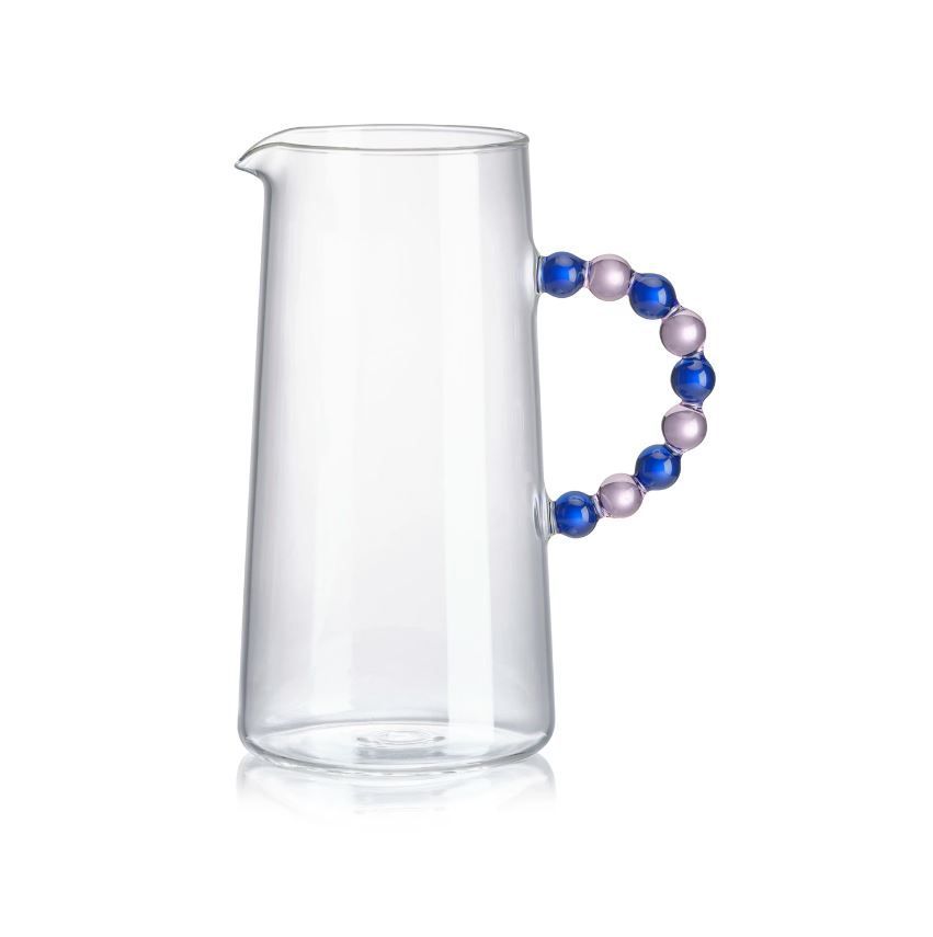Caraffa in vetro borosilicato con manico blu/rosa Collier Ivv