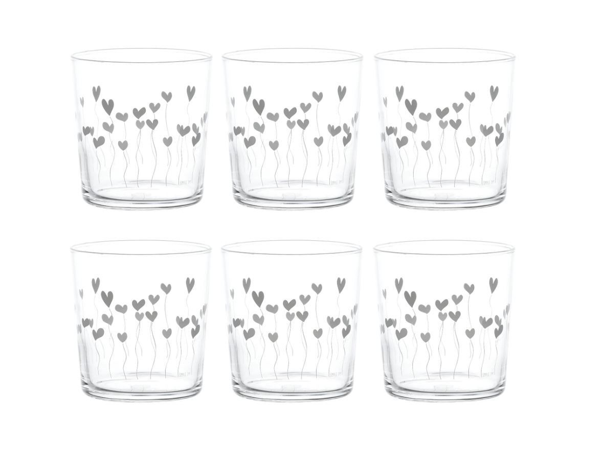 Set 6 bicchieri in vetro temperato cl.35,5 Giardino Cuori Simple Day