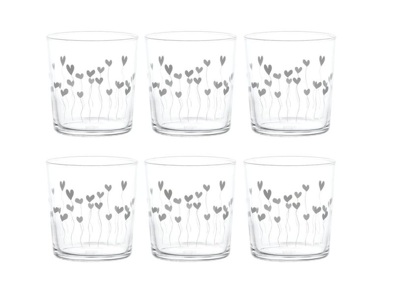 Set 6 bicchieri in vetro temperato cl.35,5 Giardino Cuori Simple Day