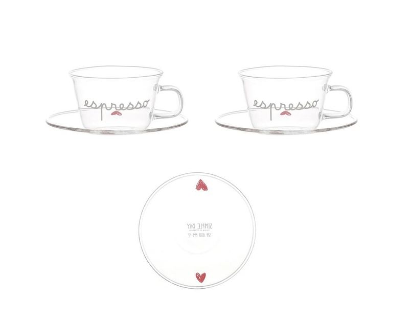 Set 2 tazzine espresso Espresso cuori rossi con piattini Simple Day