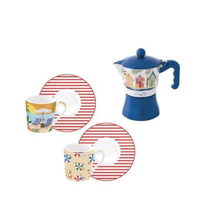 Set 2 tazzine con piattino e moka A la Plage Easy Life