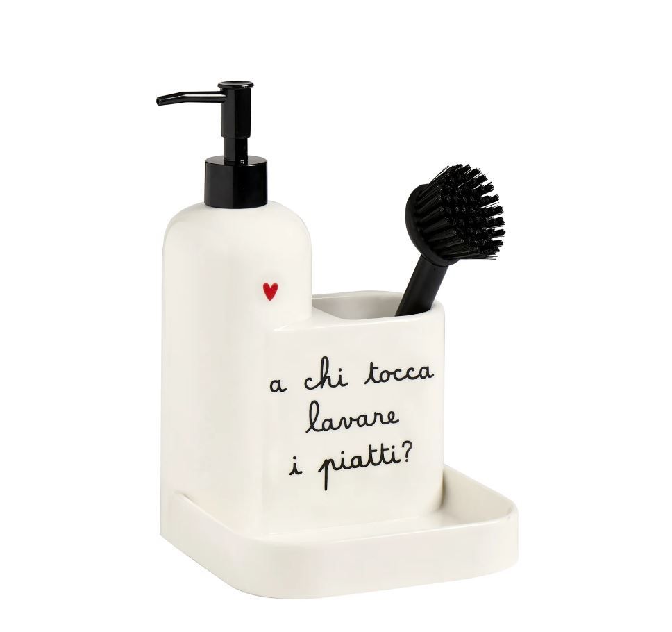 Dosasapone porta accessori in gres A chi tocca lavare i piatti Simple Day Dosasapone porta accessori in gres A chi tocca lavare i piatti Simple Day