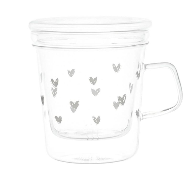 Tisaniera in vetro con filtro e coperchio tappezzeria cuori Simple Day