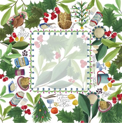 Tovaglia in raso di cotone antimacchia 110x110 Menu di Natale The Napking Tovaglia in raso di cotone antimacchia 110x110 Menu di Natale The Napking