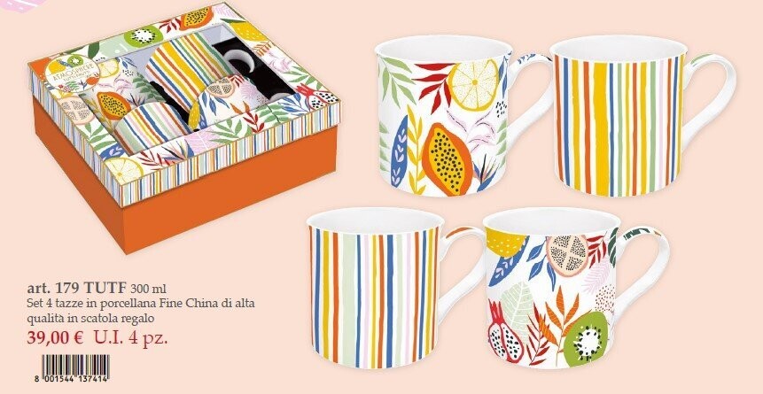 Set 4 tazze in porcellana in colour box Tutti Frutti Easy Life Set 4 tazze in porcellana in colour box Tutti Frutti Easy Life