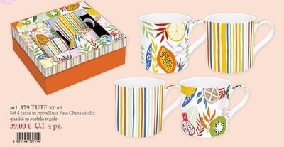 Set 4 tazze in porcellana in colour box Tutti Frutti Easy Life Set 4 tazze in porcellana in colour box Tutti Frutti Easy Life