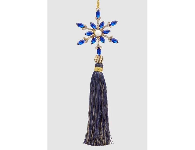 Decoro fiocco neve perla con nappa h.21 col.blu Edg Enzo De Gasperi Decoro fiocco neve perla con nappa h.21 col.blu Edg Enzo De Gasperi