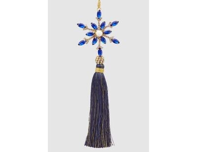 Decoro fiocco neve perla con nappa h.21 col.blu Edg Enzo De Gasperi Decoro fiocco neve perla con nappa h.21 col.blu Edg Enzo De Gasperi