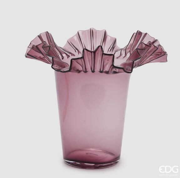 Vaso vetro balze svasato h.27 d.34 col.rosa Edg Enzo De Gasperi