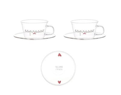 Set 2 tazzine espresso Espresso cuori rossi con piattini Simple Day Set 2 tazzine espresso Espresso cuori rossi con piattini Simple Day