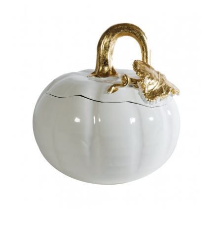 Zucca scatola grande in ceramica bianca e oro Natale Virginia Casa Zucca scatola grande in ceramica bianca e oro Natale Virginia Casa