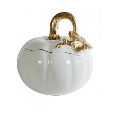 Zucca scatola grande in ceramica bianca e oro Natale Virginia Casa