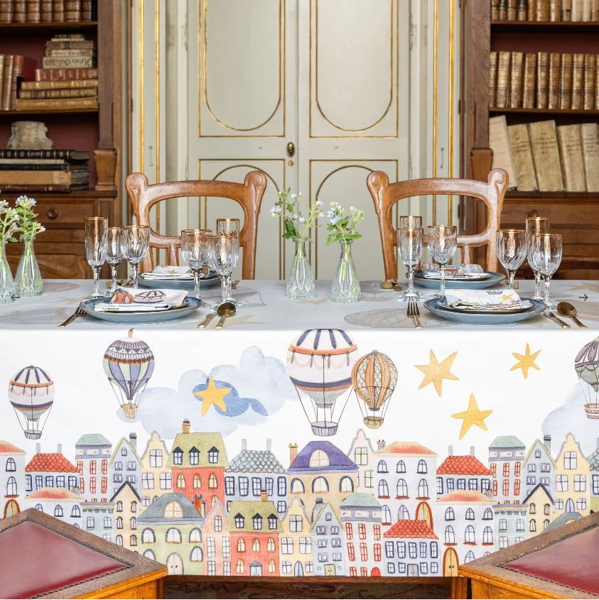 Tovaglia in raso di cotone antimacchia 180x270 Mongolfiere The Napking