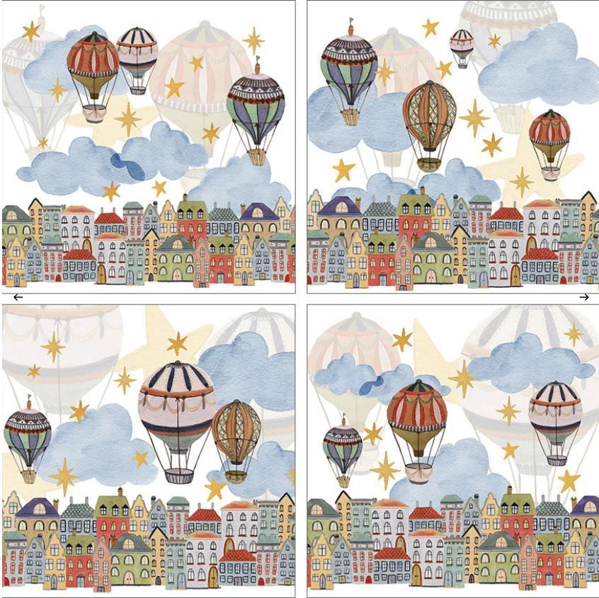 Set 4 tovaglioli in raso di cotone antimacchia Mongolfiere The Napking