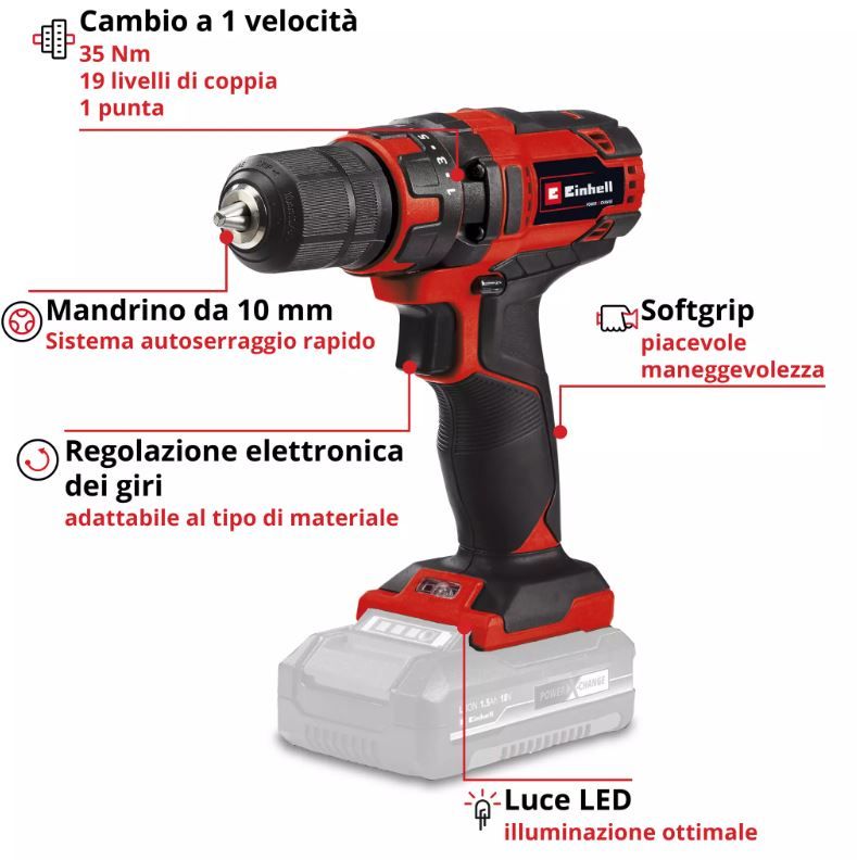 Trapano avvitatore a batteria TC-CD 18/35 Li - Solo cod. 4513927 Einhell